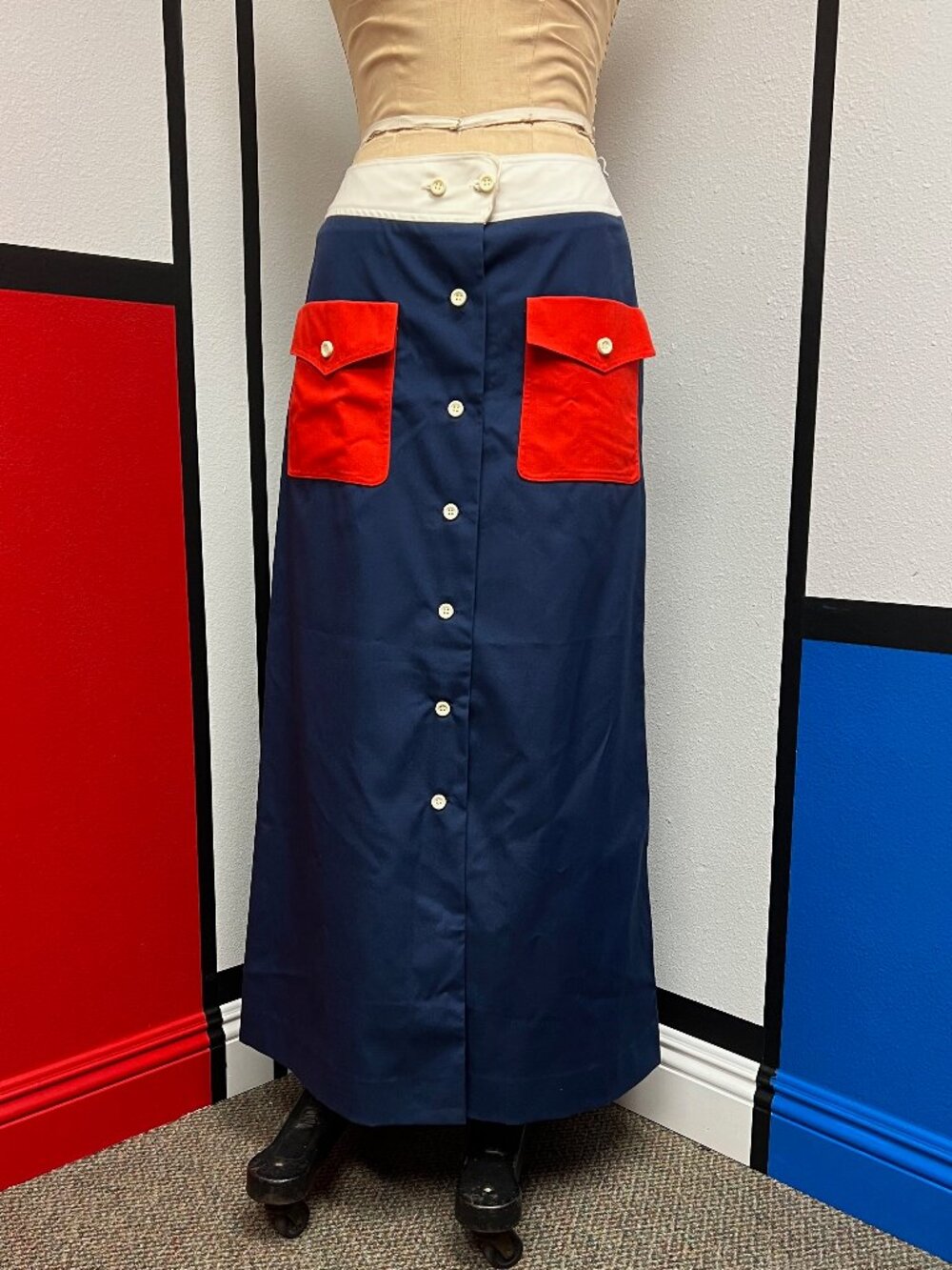 NWT Vintage 60s 70s Loomtogs ILGWU Colorblock Maxi Skirt 12 Med (needs cleaning)